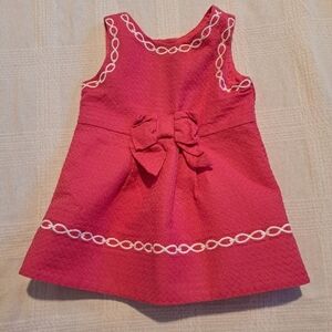 Janie and Jack girls size 3-6 months pink dress with white embroidery, EUC